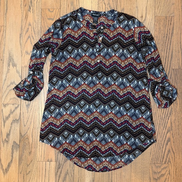 About A Girl Los Angeles Polyester Aztec Multi Color Blouse Top Size X-Large - Picture 2 of 12